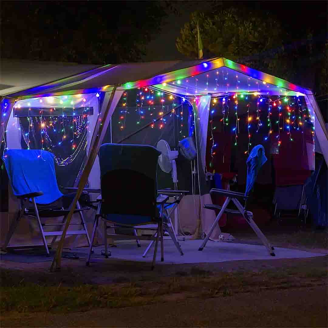 Set 2 x instalatie led Craciun 12m,600 LED, 24 Metri cu franjuri diverse culori