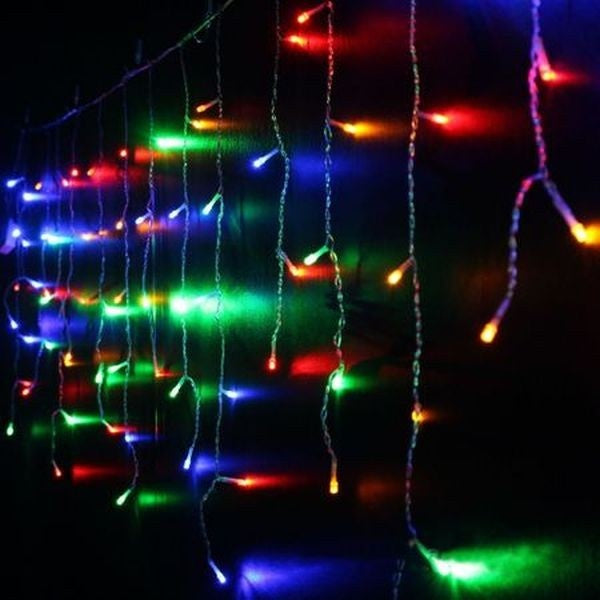 Set 2 x instalatie led Craciun 12m,600 LED, 24 Metri cu franjuri diverse culori