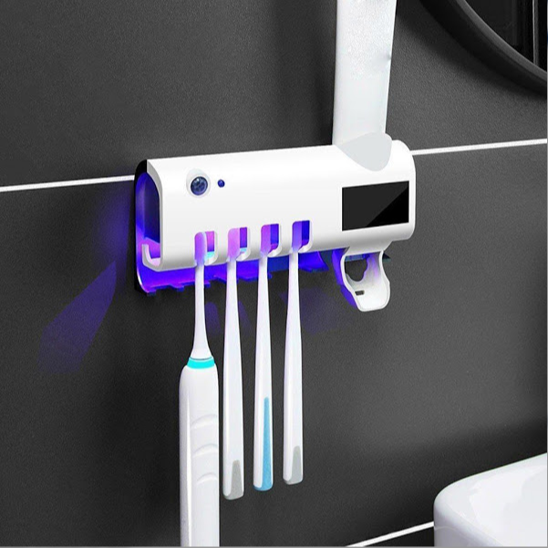 Dozator pasta de dinti cu alimentare solara si sterilizator UV pentru periute