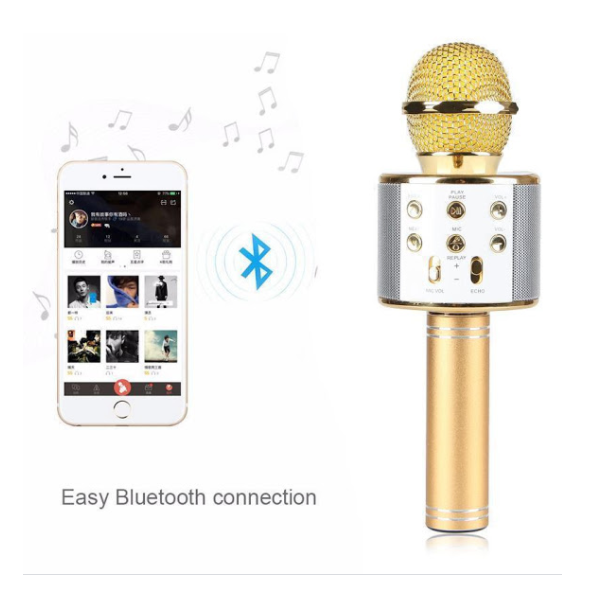 Microfon Karaoke Wireless Bluetooth WS-858 cu difuzor si acumulator incorporat