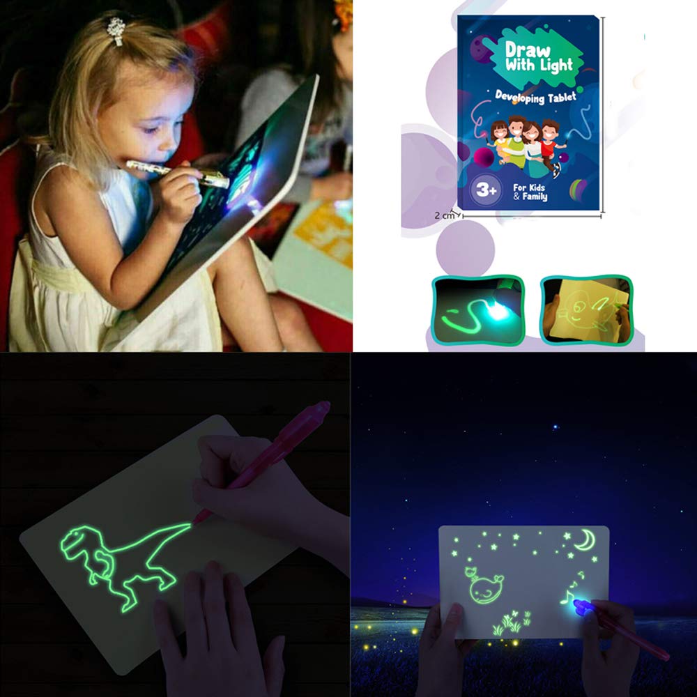 Tabla Magica desenat 3D luminoasa, transparenta, cu leduri si 4 carioci Fluorescente + 14 schite