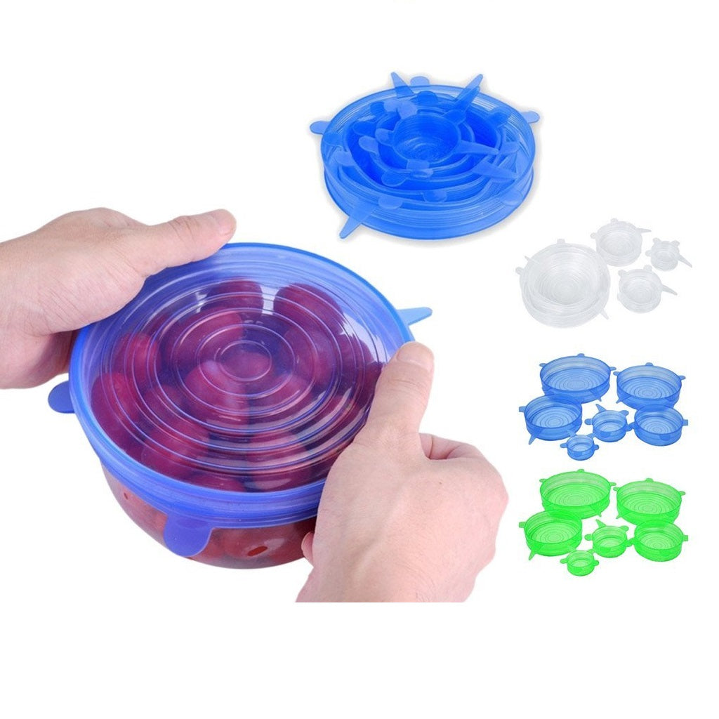 Set 6 capace elastice silicon pentru acoperirea oalelor și castroanelor