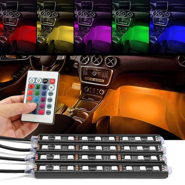 Set 4 benzi LED auto cu lumina ambientala RGB