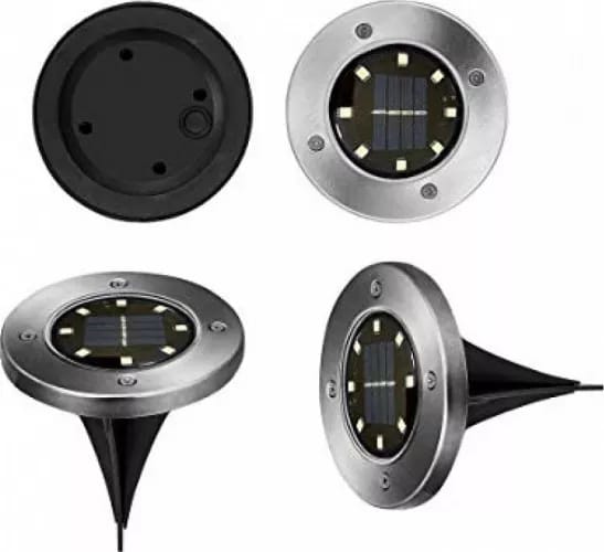 Set 4 mini lampi cu panou solar Disk Lights Metalice