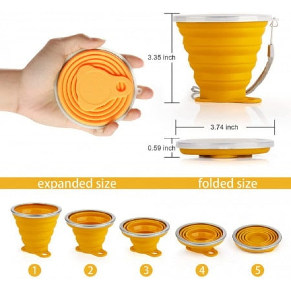 Set de 4 pahare pliabile cu capac , silicon, 270 ml