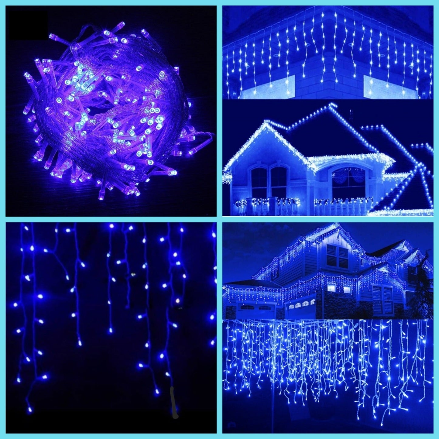 Instalatie Craciun 12 metri, franjuri cu LED-uri, MULTICOLOR, ALB SAU ALBASTRU