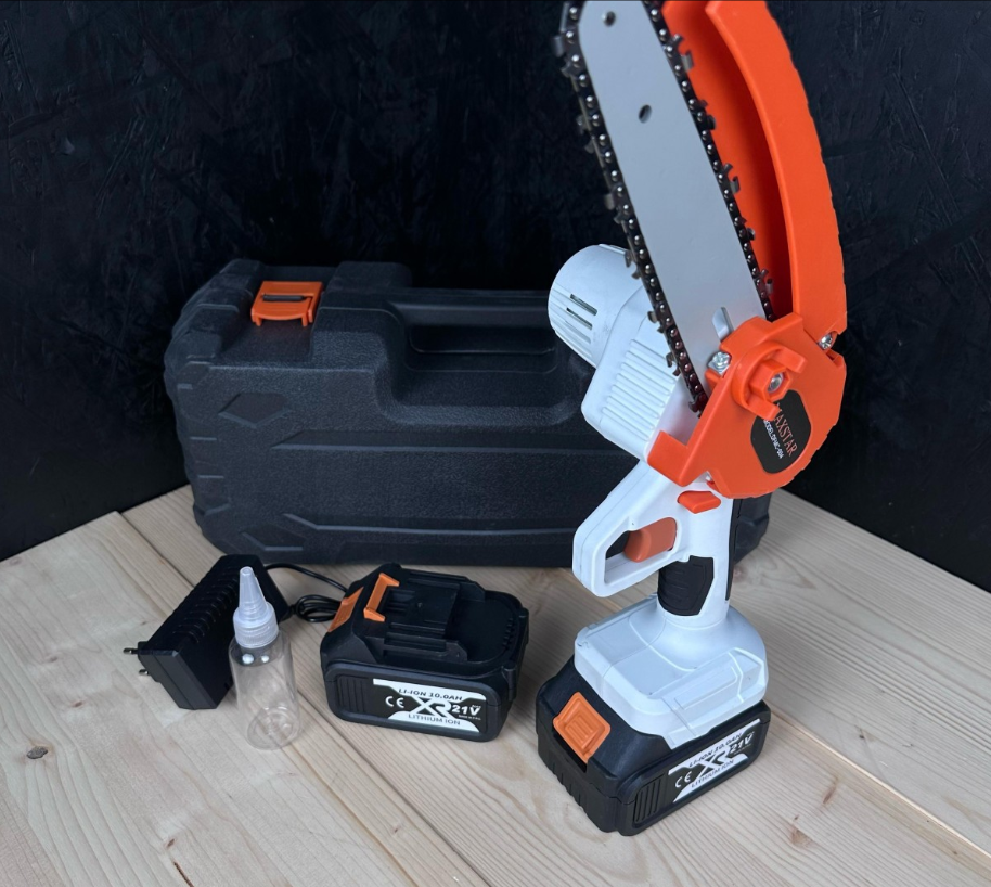 Minidrujba Maxstar cu 2 acumulatori 21V 10Ah, rezervor ulei, lama si lant 6inch, cutie depozitare