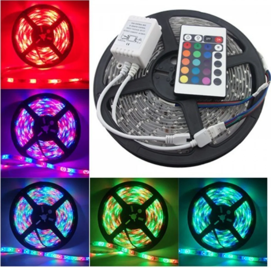 Banda LED cu 300 led-uri, diverse culori, telecomanda si joc de lumini multicolore