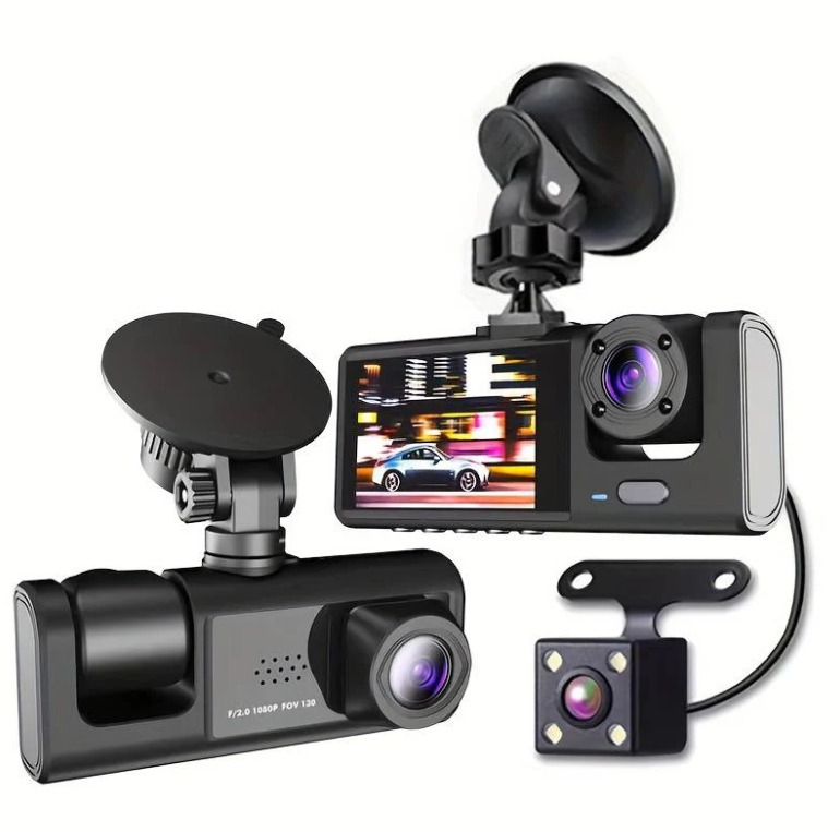 Camera auto tripla FullHD, 3 camere-fata/spate/interior, ecran 2'', G Senzor