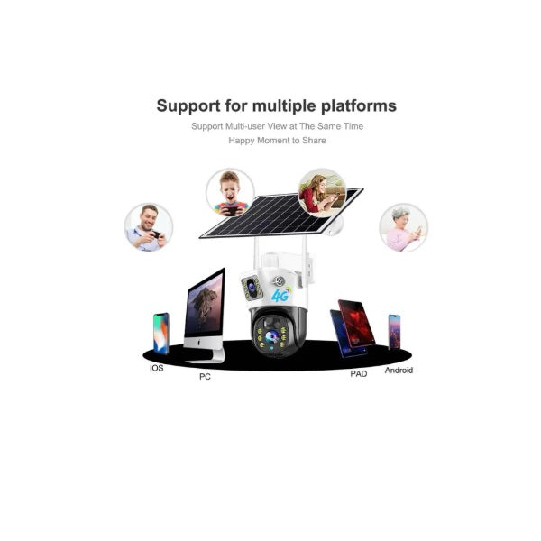 Camera supraveghere 4G V380, panou solar, alarma, rotire, slot card, senzor miscare