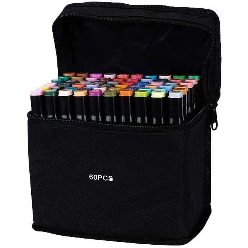 Set 80 carioci cu varf dublu, culori diverse, geanta depozitare inclusa