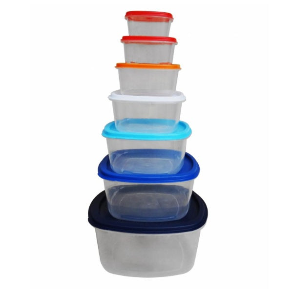 Set 7 caserole patrate cu capace, plastic