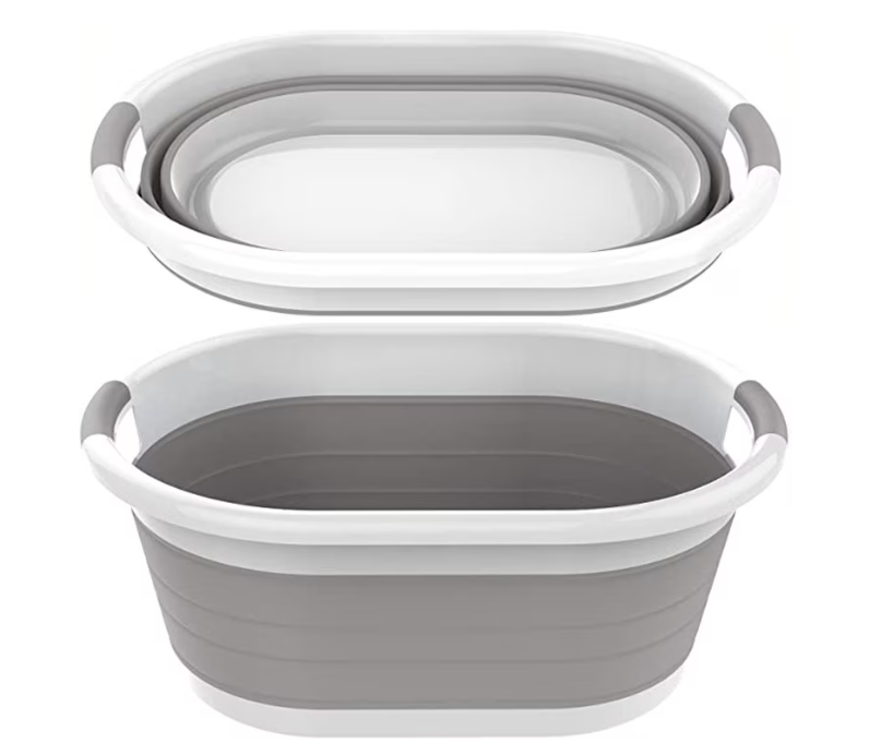 Cos rufe, 2 manere, pliabil, silicon, gri si alb, 25 L, 53x38x23cm/6cm