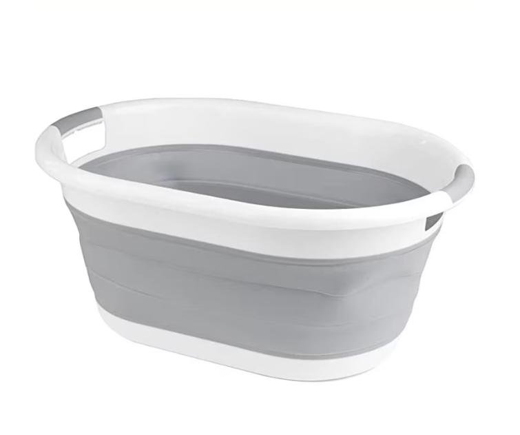 Cos rufe, 2 manere, pliabil, silicon, gri si alb, 25 L, 53x38x23cm/6cm