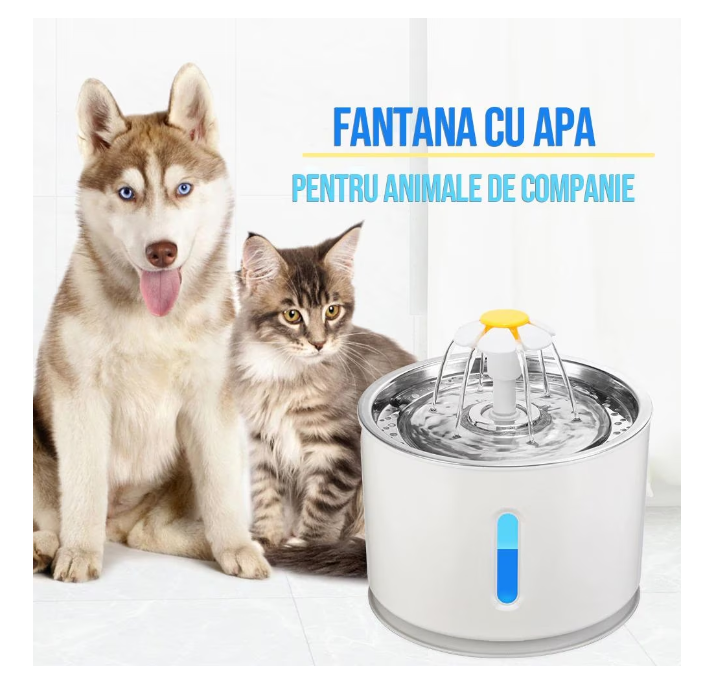 Fantana cu apa pentru animale, purificare si filtrare, 3 trepte, otel inoxidabil, 2.4 L