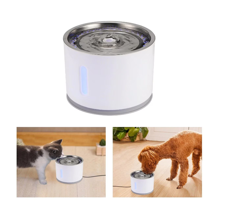 Fantana cu apa pentru animale, purificare si filtrare, 3 trepte, otel inoxidabil, 2.4 L