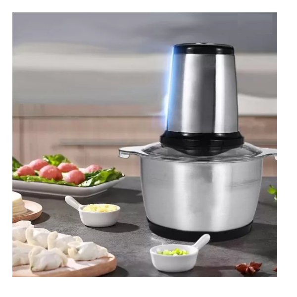 Tocator electric pentru carne si legume, 4 lame inox, 2 viteze, bol inox 2L