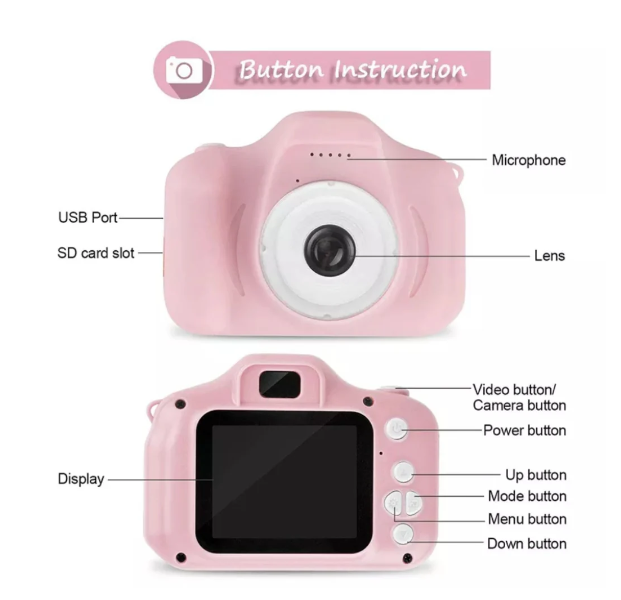 Aparat foto digital pentru copii Roz/Albastru