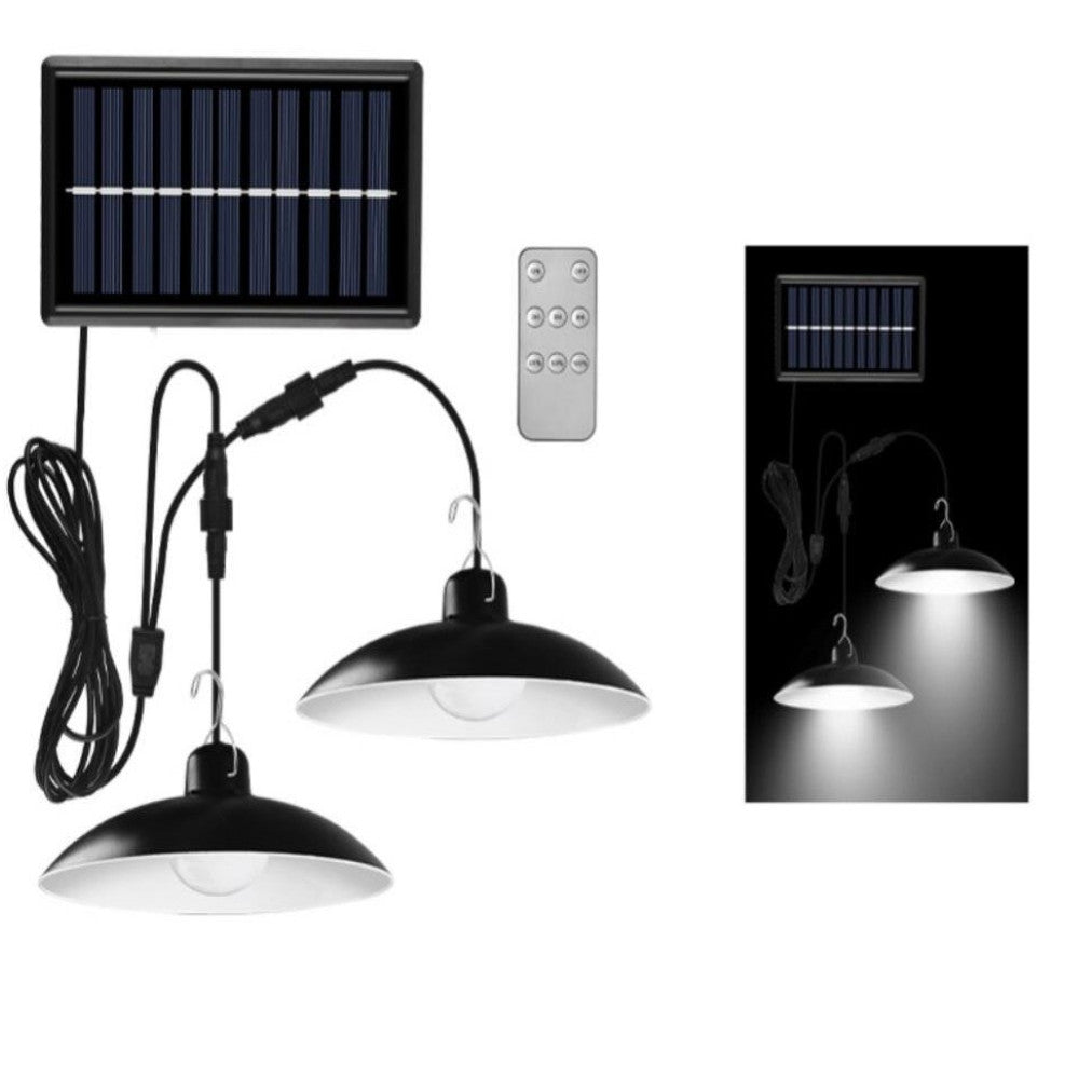 Set panou solar cu 2 becuri LED cu aplica, telecomanda, 50W