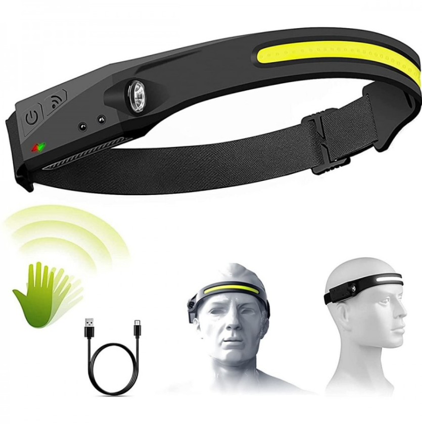 Lanterna de cap cu acumulator cu senzor de miscare, pentru pescuit, camping, drumetii, 45m, 350lm