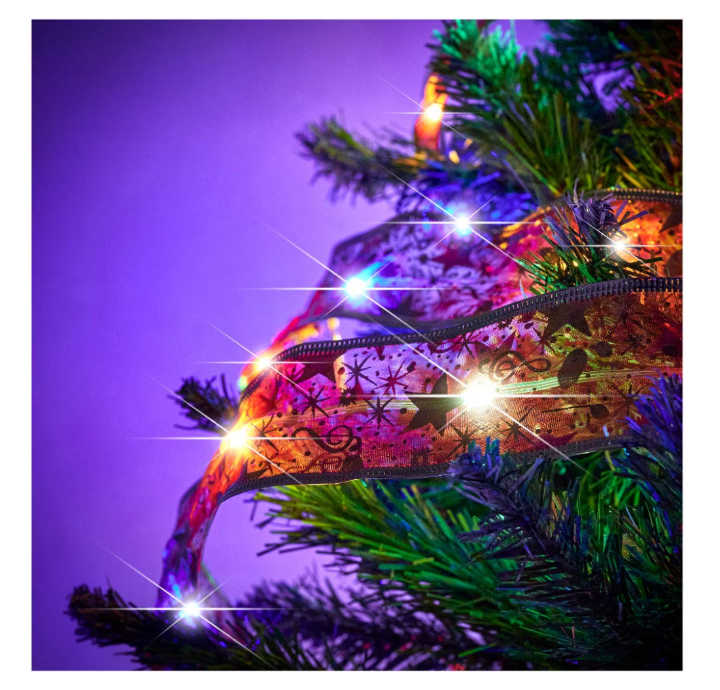 Instalatie panglica luminoasa pentru bradul de Craciun, lumina calda - auriu, argintiu, rosu - 5M