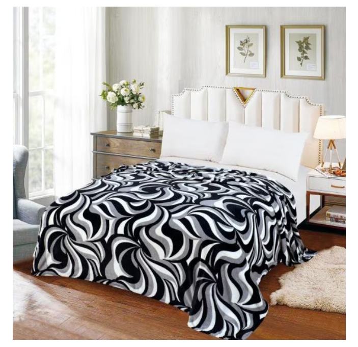 Patura cocolino moale si pufoasa pentru 2 persoane, 200X230 cm, gri/negru/alb Valuri