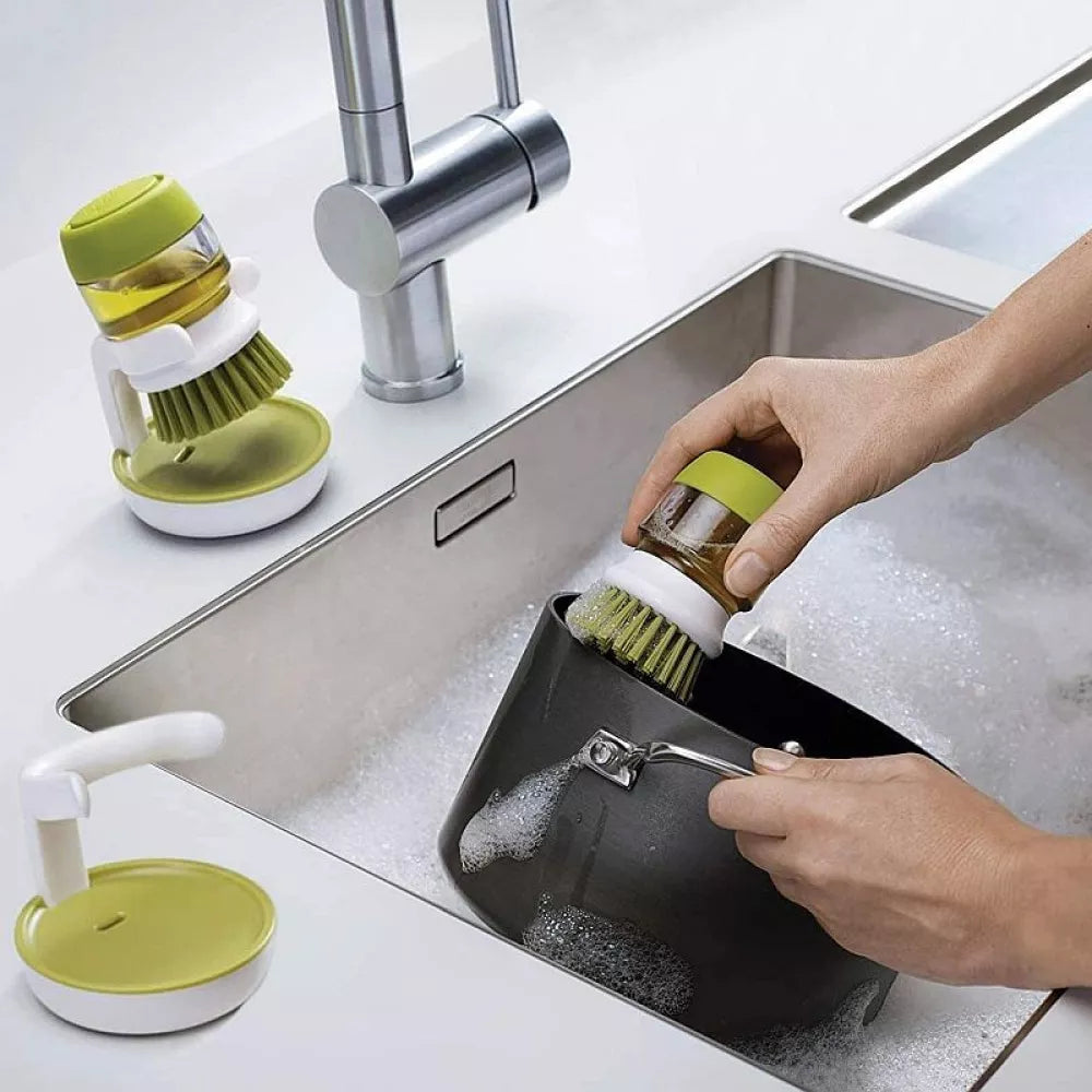 Perie de vase cu dozator detergent si suport depozitare