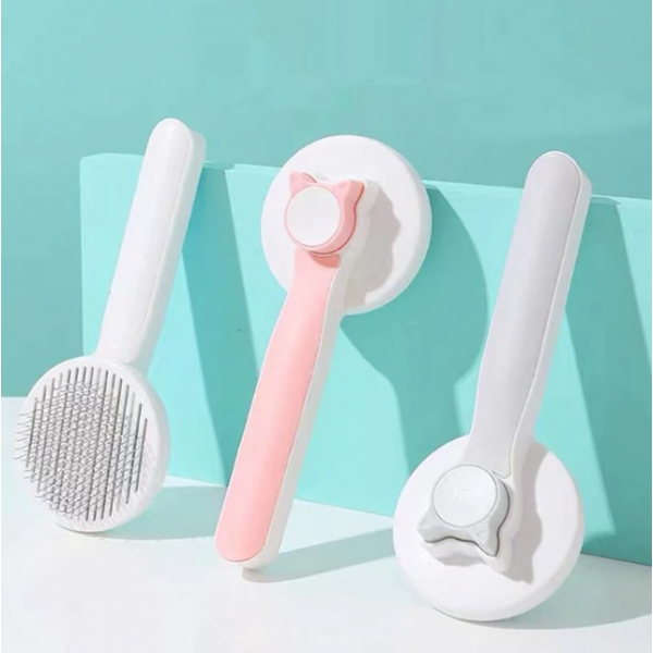 Perie par animale, cu buton autocuratare si peri masaj