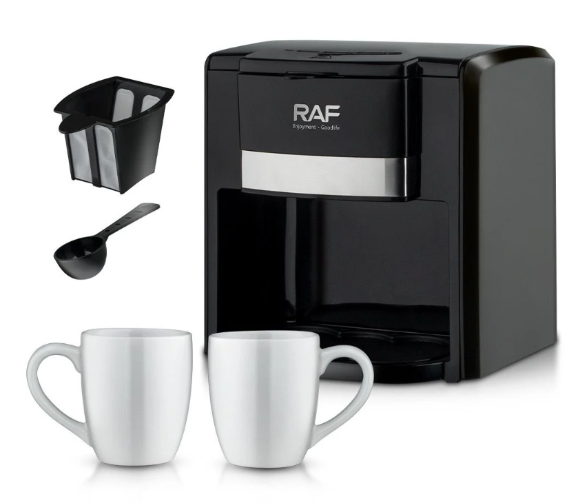 Aparat de Cafea RAF 1000W cu 2 Cani ceramice si Lingura de masurare Incluse, 420ml