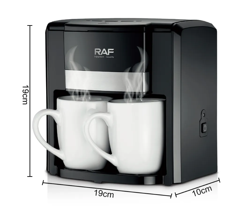 Aparat de Cafea RAF 1000W cu 2 Cani ceramice si Lingura de masurare Incluse, 420ml