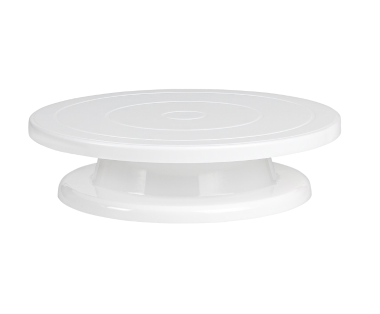 Platou rotativ decorare cu baza antiaderenta, 28 cm + CADOU Set 4 raclete decorare tort, 8 modele diferite