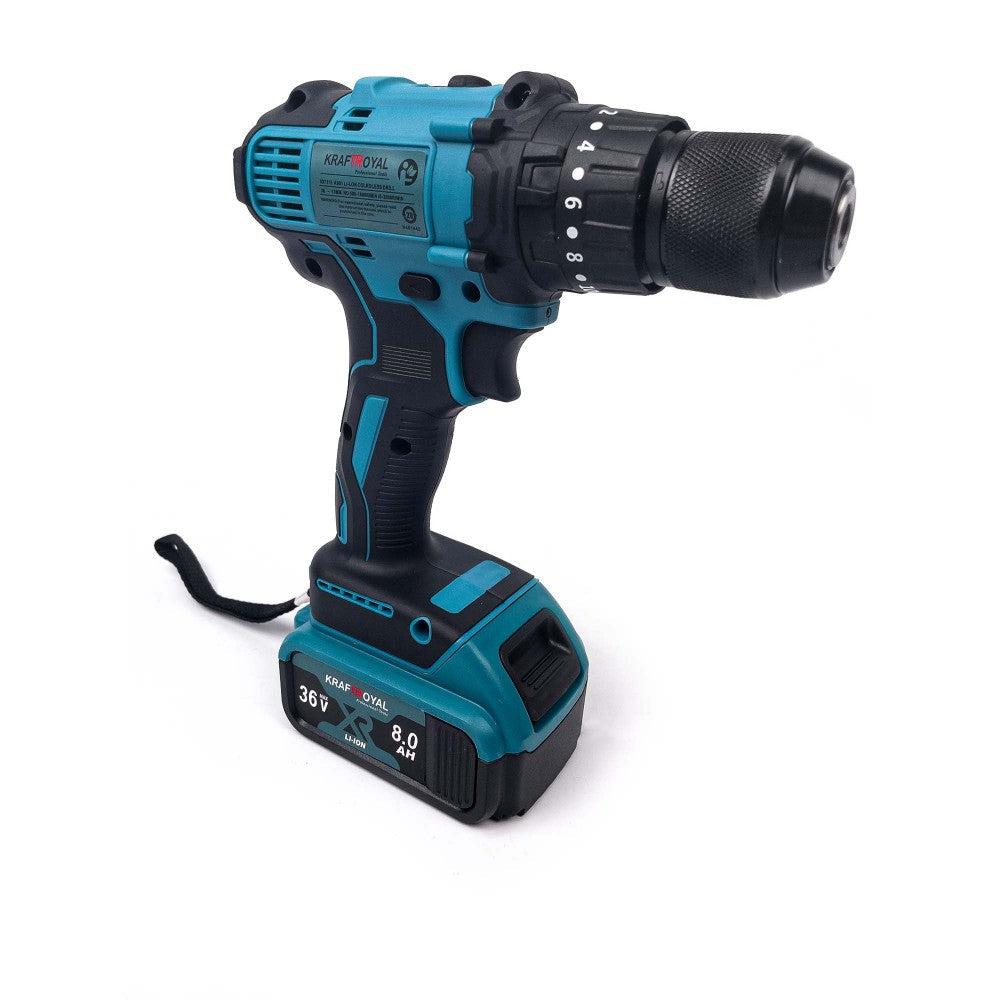 Set masina de gaurit si infiletat si masina de insurubat cu impact KrafTRoyal 2 acumulatori 36V 8AH