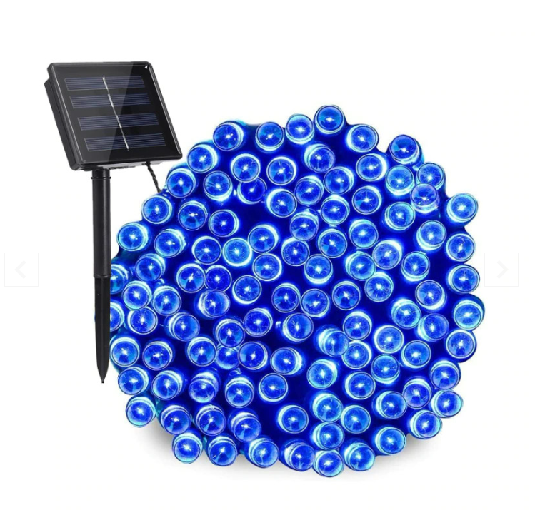 Instalatie solara 10 m cu 100 led, pentru exterior, multicolor, albastru, alb rece, alb cald