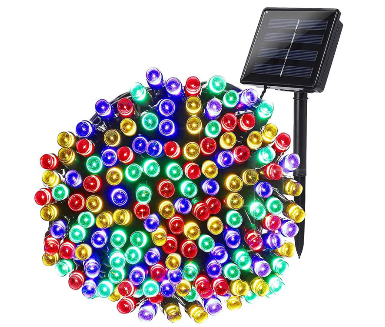 Set 2 x instalatie solara 100 led, exterior, multicolor, albastru, alb rece, alb cald, total 20m