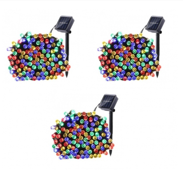 Set 3 x instalatie solara 100 led, exterior, multicolor,albastru, alb rece, alb cald