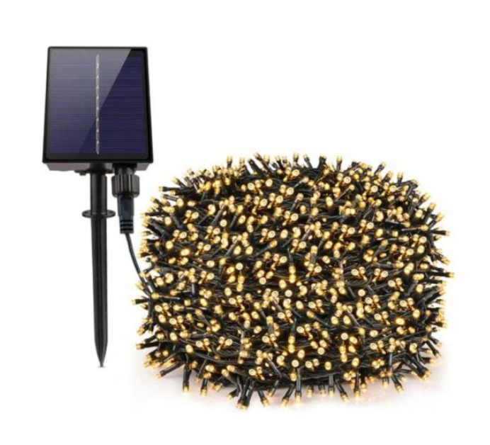 Instalatie solara 10 m cu 100 led, pentru exterior, multicolor, albastru, alb rece, alb cald