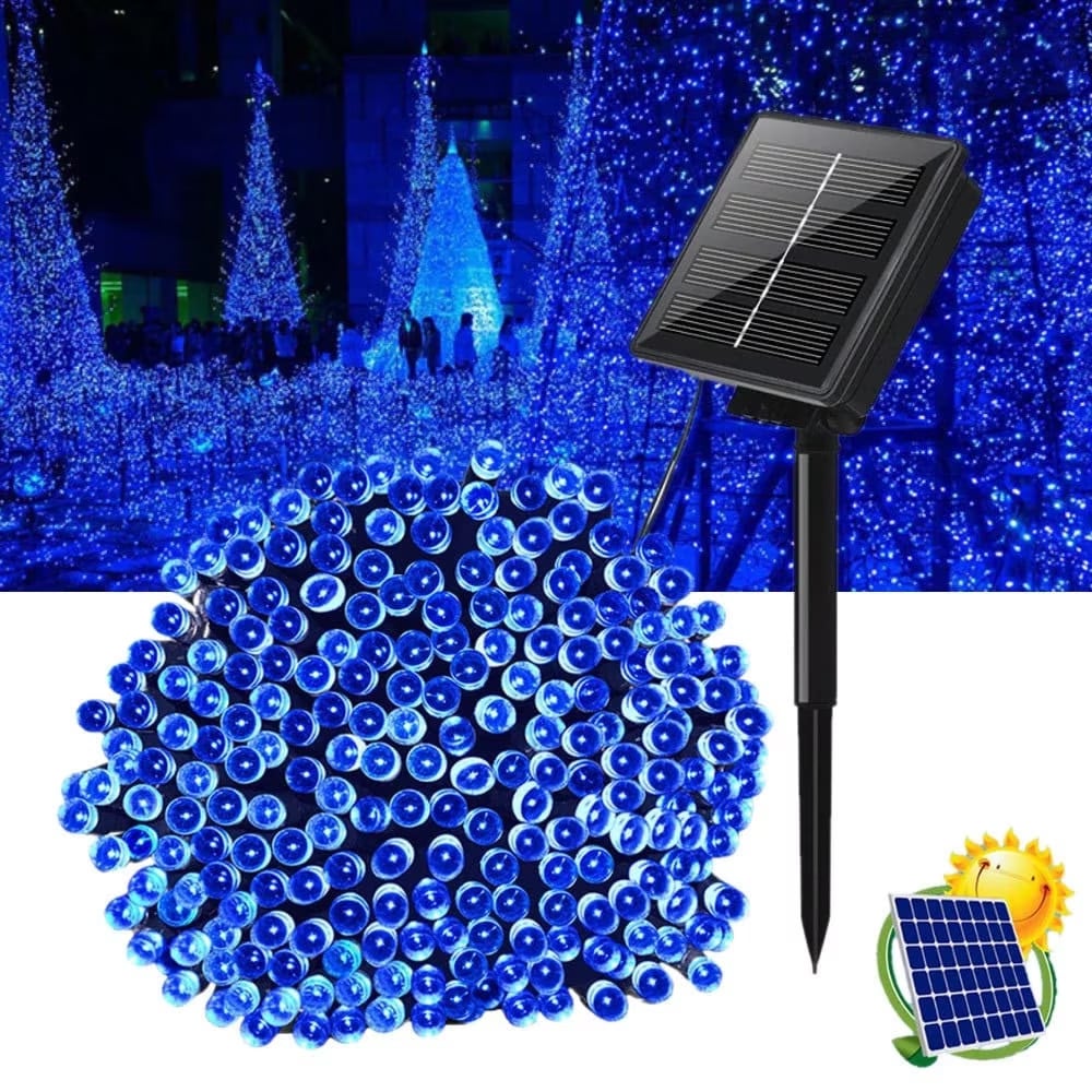Set 2 x instalatie solara 100 led, exterior, multicolor, albastru, alb rece, alb cald, total 20m