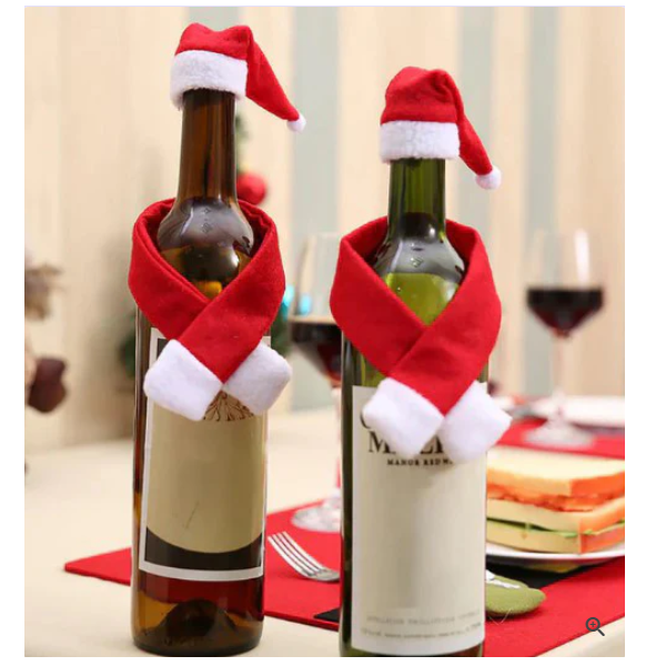 Set 5 ornamente de Craciun pentru sticle, cu fular si caciulita
