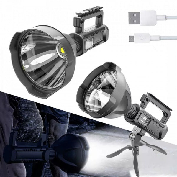 Lanterna puternica, 500 m, cu incarcare USB, si functie PowerBank, trepied inclus