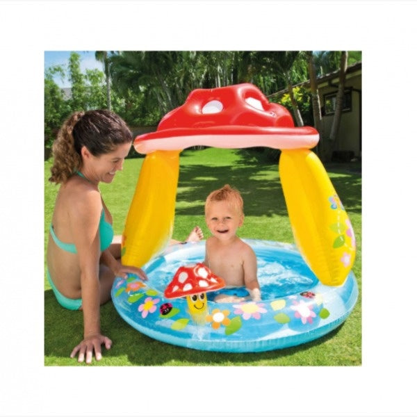 Piscina goflabila pentru copii cu protectie solara, model Ciuperca