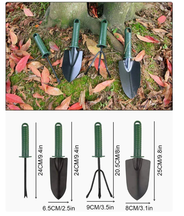 Set gradinarit - 4 unelte pentru gradinarit + manusi de gradina cu gheare + Pulverizator apa 4 duze