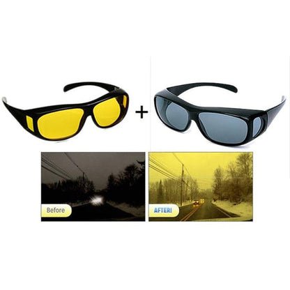 Set Parasolar auto HD Vision cu functie pentru zi/noapte + Set 2 perechi ochelari condus zi/noapte HD Vision
