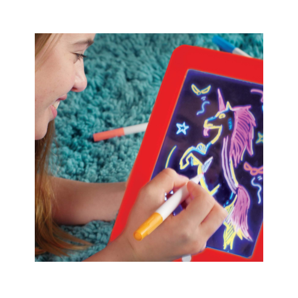 Tabla Magica desenat 3D luminoasa, transparenta, cu leduri si 4 carioci Fluorescente + 14 schite