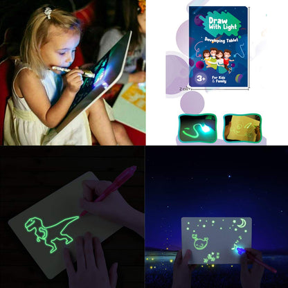 Tabla Magica desenat 3D luminoasa, transparenta, cu leduri si 4 carioci Fluorescente + 14 schite