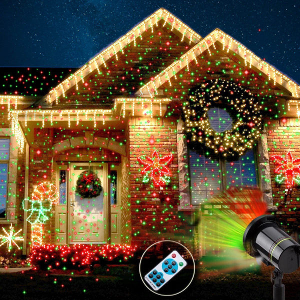 Proiector metalic laser cu figurine de Craciun + Instalatie 12 m