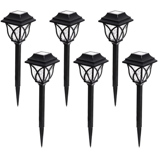 Set 6 lampi solare pentru gradina tip felinar, negru