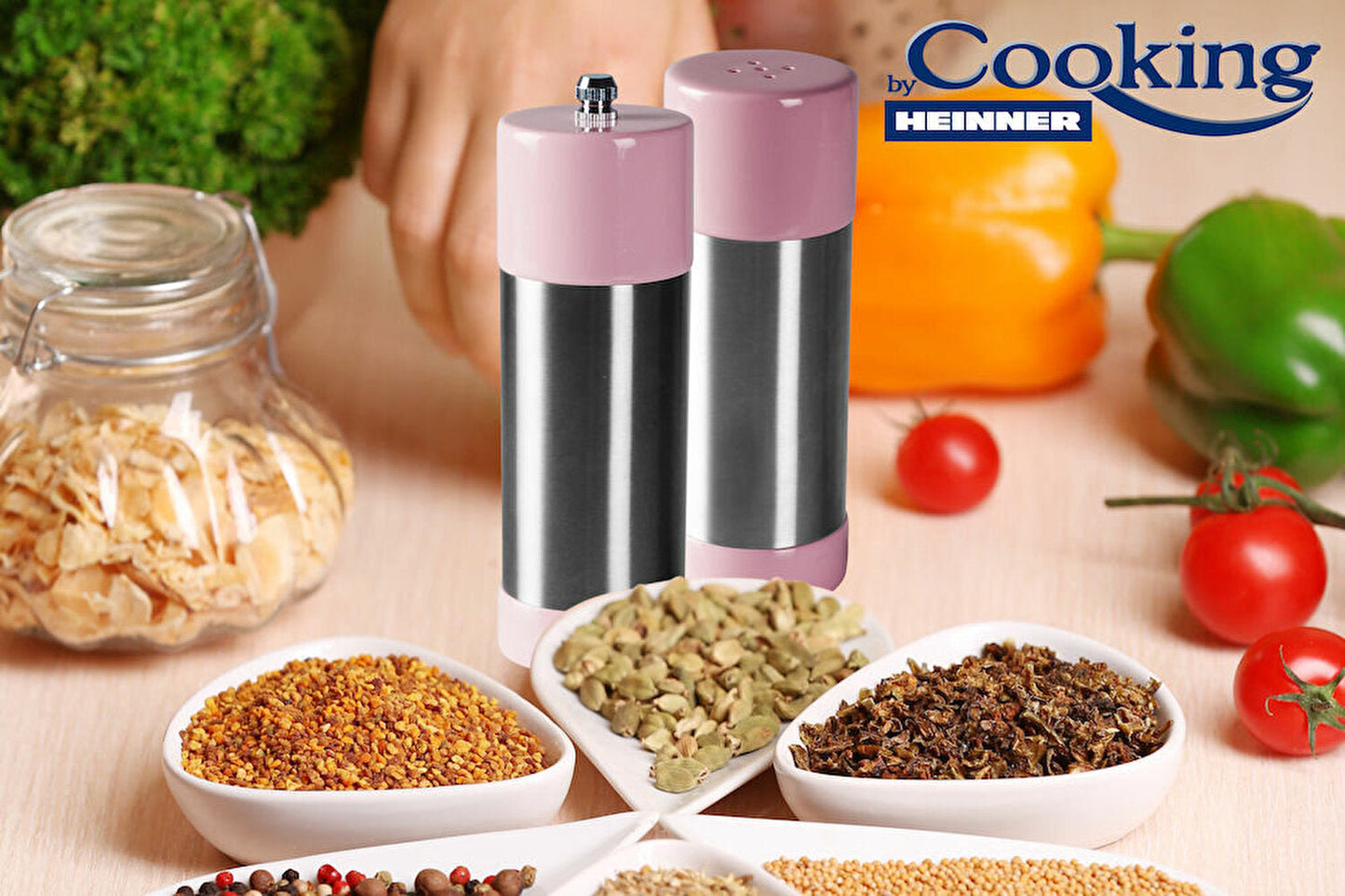 Set rasnita piper + solnita, heinner, inox si plastic, 16 cm