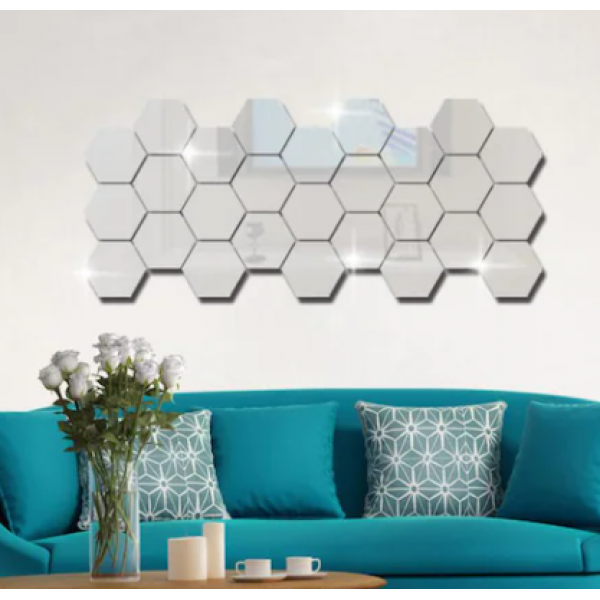Set 12 stickere tip oglinda hexagon auriu sau argintiu