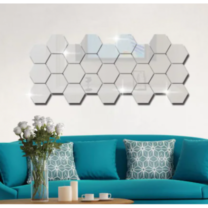 Set 12 stickere tip oglinda hexagon auriu sau argintiu