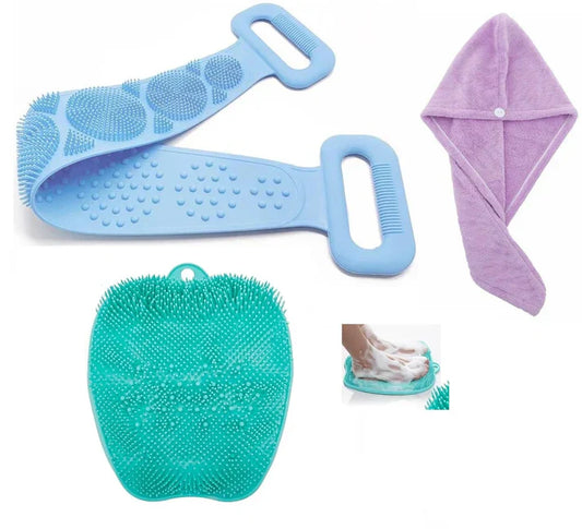 Set dus: Perie silicon cu manere + Covoras pentru picioare + CADOU Prosop-Turban uscare par